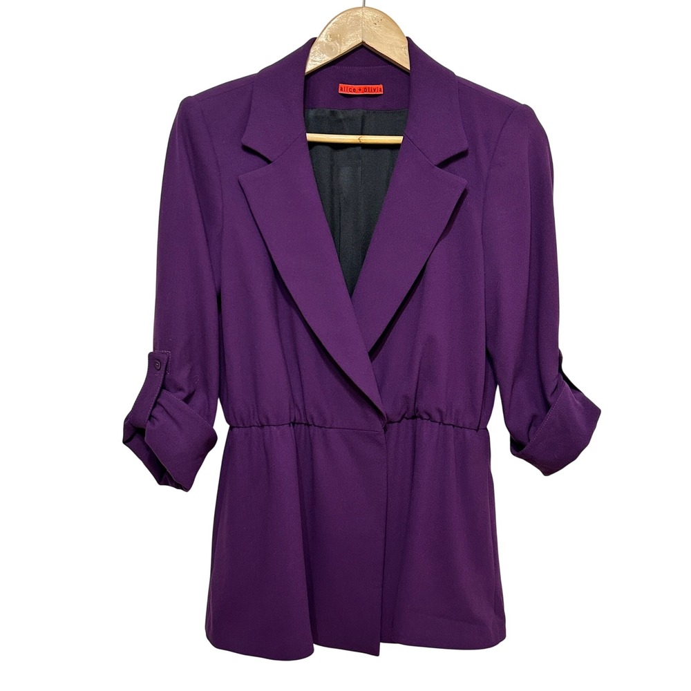 Alice + Olivia Cinched Waist Blazer Jacket Womens Small Purple Chic French Girl - Picture 2 of 14